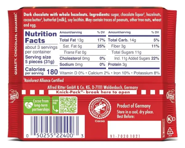 Ritter Sport Nutrition Facts