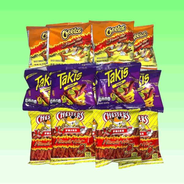 Hot Chips Variety Pack - Takis Fuego, Flamin' Hot Cheetos, and Chester's Hot Fries Pack