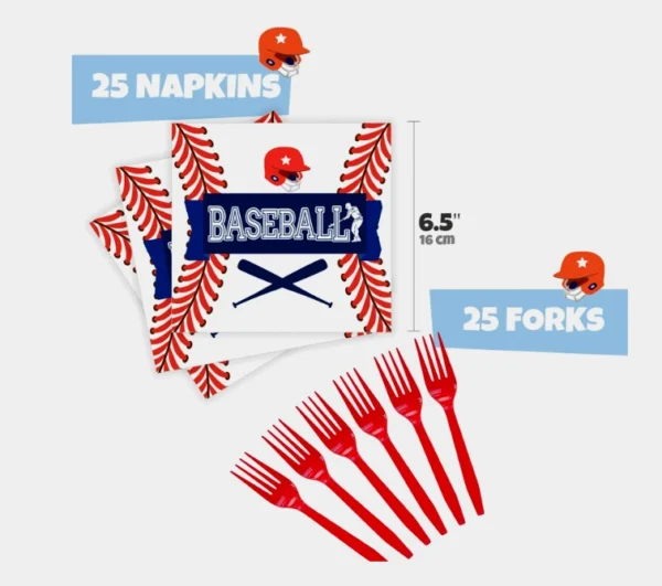 Baseball Paper Plates, Forks, Napkins Baseball Themed Party Decorations - Image 3