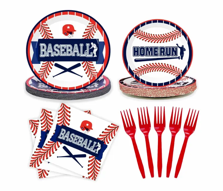 Baseball Paper Plates, Forks, Napkins Baseball Themed Party Decorations