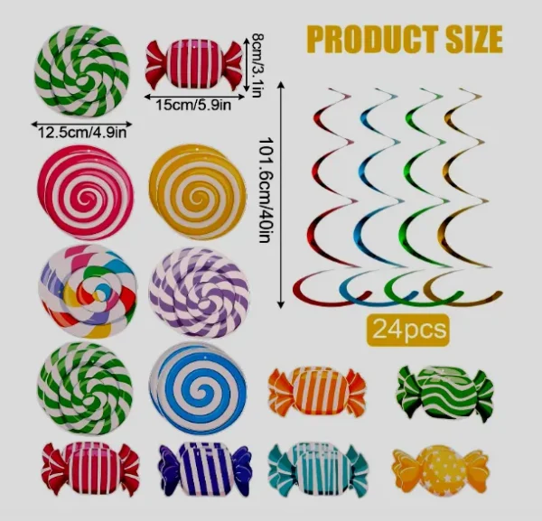 Candyland Party Swirls Decorations 48pcs - Image 3