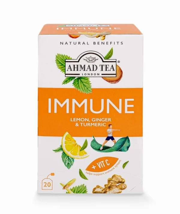 Tea Herbal Tea, Lemon, Ginger, Turmeric, & Vitamin C 'Immune' Natural Benefits Teabags, 20 ct