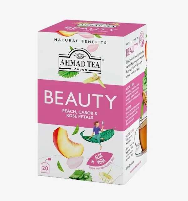 Tea Herbal Tea, Peach, Carob, and Rose Petals 'Beauty' Natural Benefits Teabags